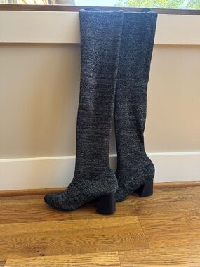 Beston Knee-High Stretch Sock Boots in Charcoal